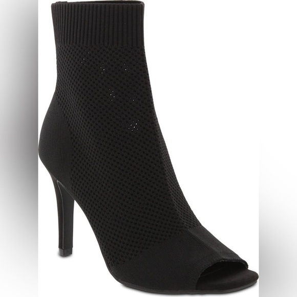 NEW MIA Black Heeled Peep Toe Flyknit Booties - Picture 2 of 8